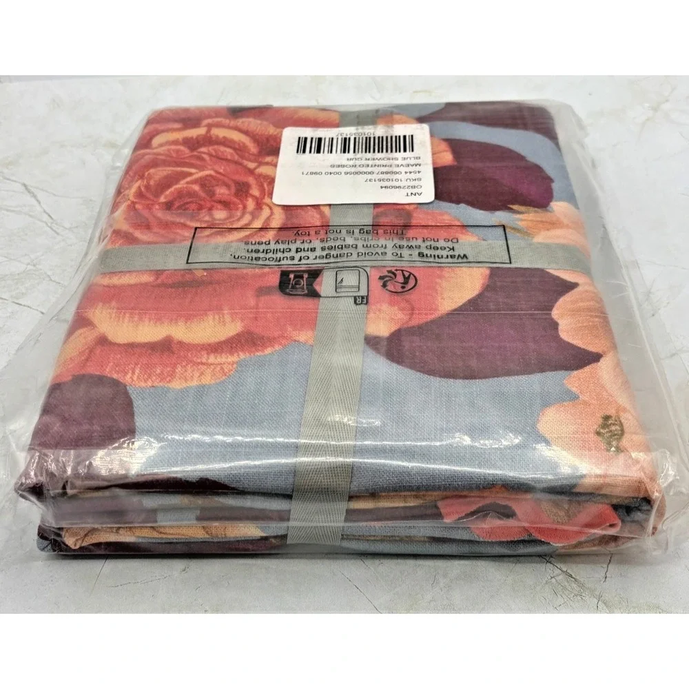 NEW Anthropologie Maeve Roses Printed Organic‎ Cotton Floral Shower Curtain NWT
